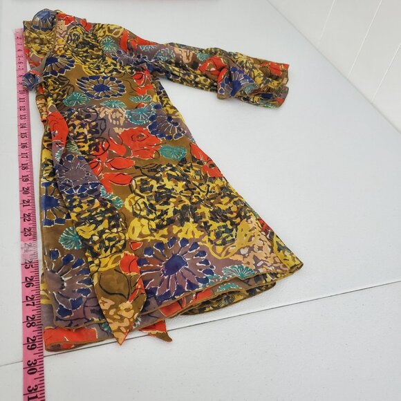 Cabi Womens Floral Abstract Sheer Ruffle Tie Front Blouse Size M Art To Wear - Picture 8 of 10